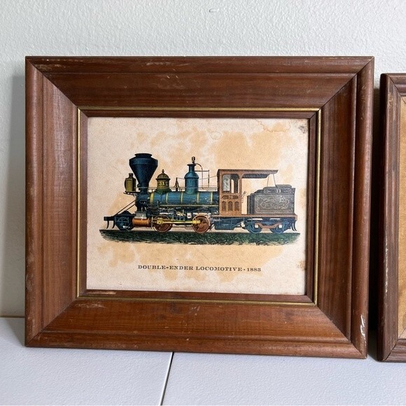 Vintage Framed Train Prints Pair of Two Mogul Tank  Double Ender Locomotives - Picture 3 of 16